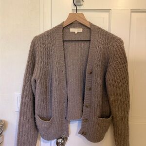 Taupe Chunky Knit Cardigan - Wool Blend
